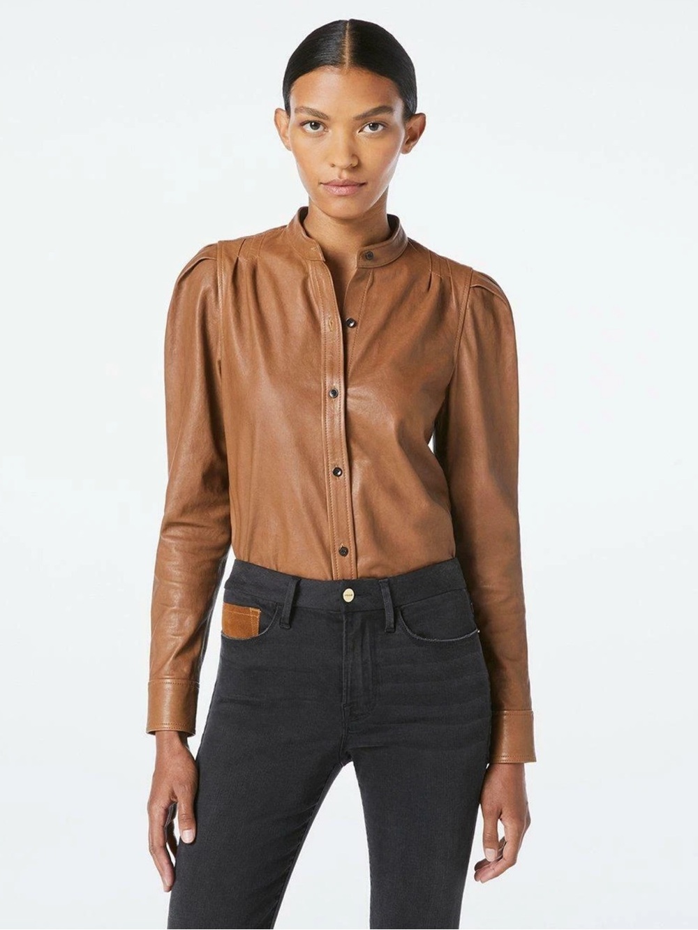 Frame Brown Leather Shirt XS NWT